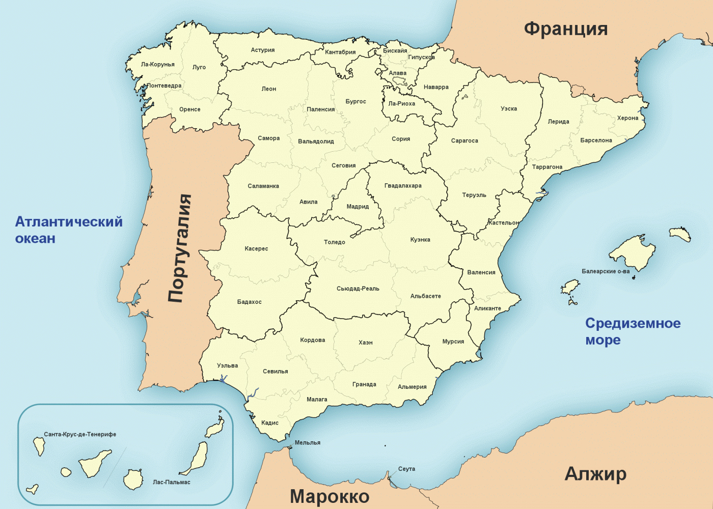 Провинции Испании на карте