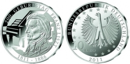10 евро, Германия (200 лет со дня рождения Франца Листа)