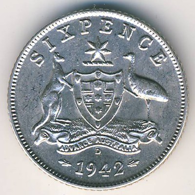 Австралия, 6 пенсов (1938–1945 г.)