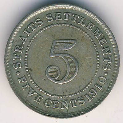 Straits Settlements, 5 cents, 1910