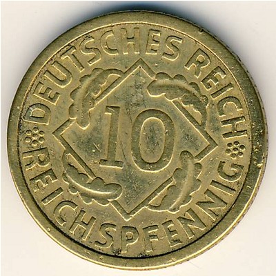 Веймарская республика, 10 рейхспфеннигов (1924–1936 г.)