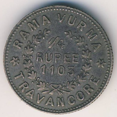Travancore, 1/4 rupee, 1906–1930