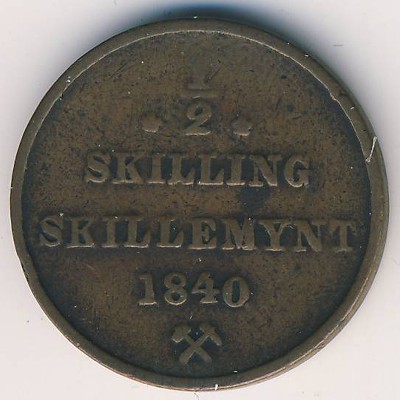 Norway, 1/2 skilling, 1839–1841