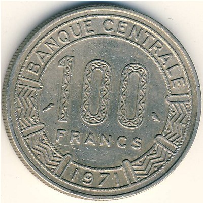 Central African Republic, 100 francs, 1971–1972
