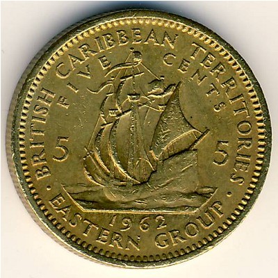 Восточные Карибы, 5 центов (1955–1965 г.)