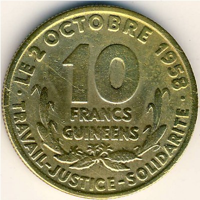 Guinea, 10 francs, 1959