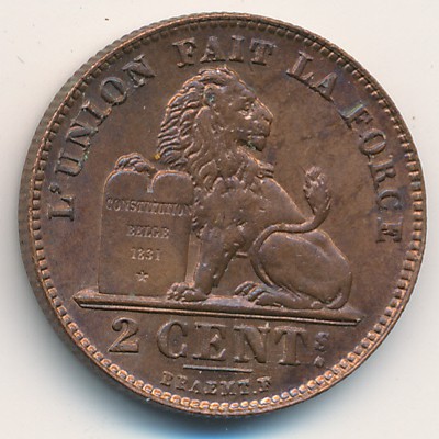 Belgium, 2 centimes, 1911–1919