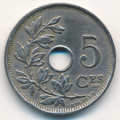 Belgium, 5 centimes, 1910–1928
