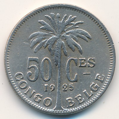 Belgian Congo, 50 centimes, 1921–1929