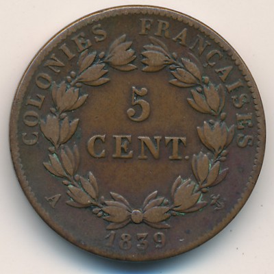 French Colonies, 5 centimes, 1839–1844