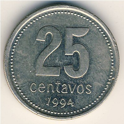 Argentina, 25 centavos, 1993–1996
