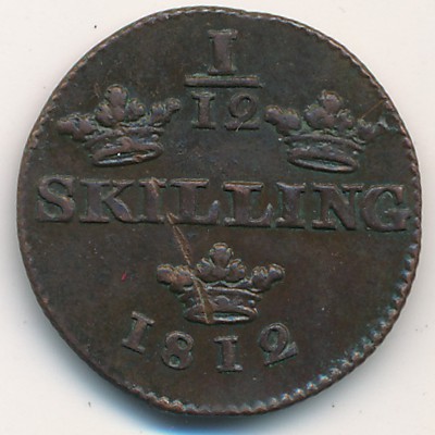 Sweden, 1/12 skilling, 1812