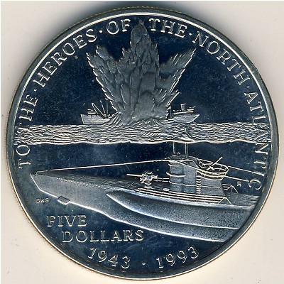 Marshall Islands, 5 dollars, 1993