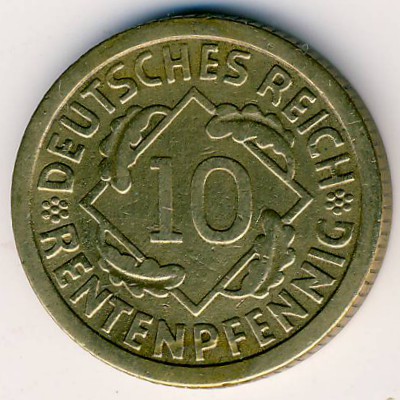 Weimar Republic, 10 rentenpfennig, 1923–1925