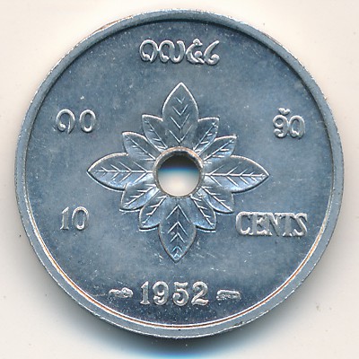 Laos, 10 cents, 1952