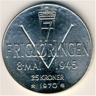 Norway, 25 kroner, 1970