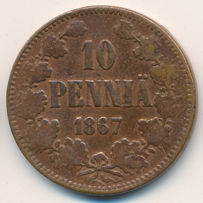 Finland, 10 pennia, 1865–1867