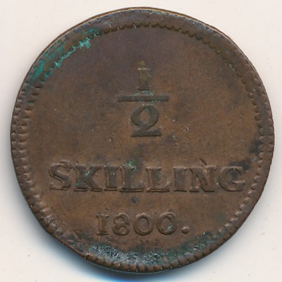 Швеция, 1/2 скиллинга (1799–1802 г.)