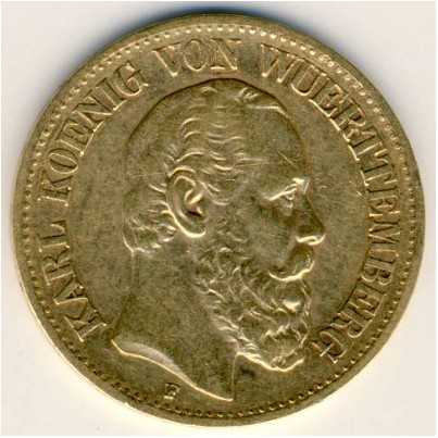 Wurttemberg, 10 mark, 1874–1888