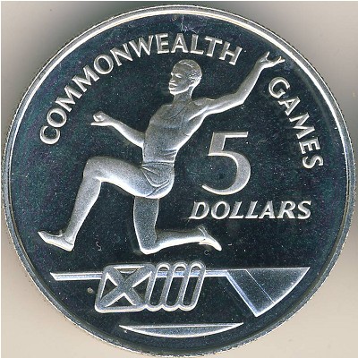 Cayman Islands, 5 dollars, 1986
