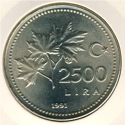 Turkey, 2500 lira, 1991–1997