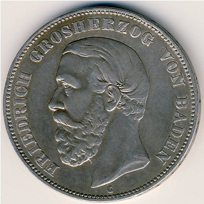 Baden, 5 mark, 1875–1888