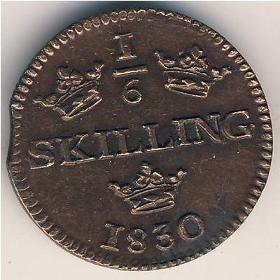 Sweden, 1/6 skilling, 1830–1831