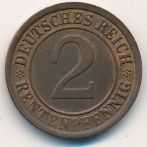 Weimar Republic, 2 rentenpfennig, 1923–1924