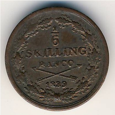 Sweden, 1/6 skilling, 1835–1844