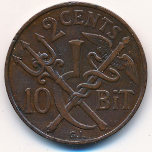 Danish West Indies, 2 cents, 1905