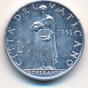 Vatican City, 1 lira, 1951–1958