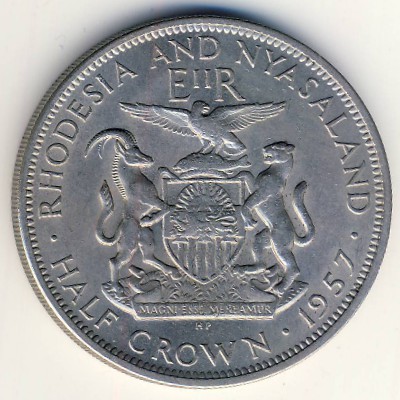 Rhodesia and Nyasaland, 1/2 crown, 1955–1957