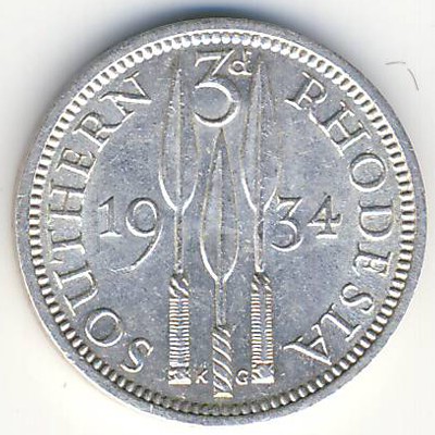 Southern Rhodesia, 3 pence, 1932–1936