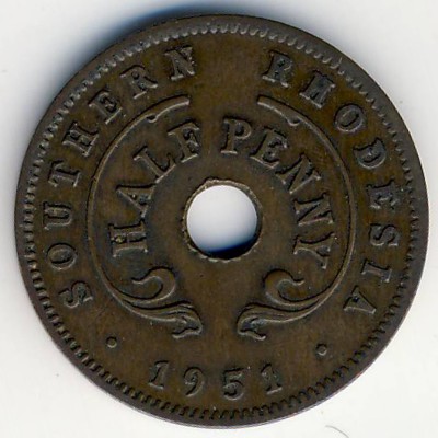 Southern Rhodesia, 1/2 penny, 1951–1952