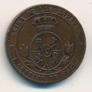 Spain, 1 centimo, 1867–1868