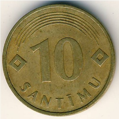 Latvia, 10 santimu, 1992–2008