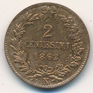 Italy, 2 centesimi, 1861–1862