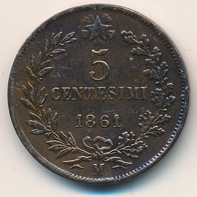 Italy, 5 centesimi, 1861–1867
