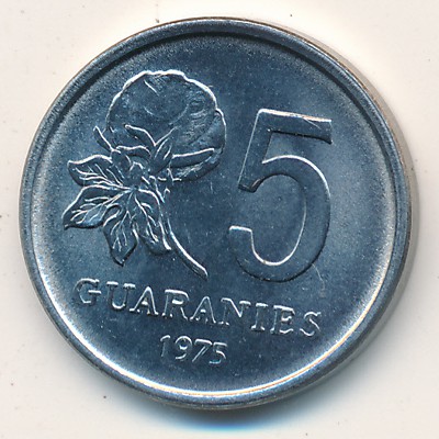 Paraguay, 5 guaranies, 1975