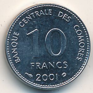 Comoros, 10 francs, 2001