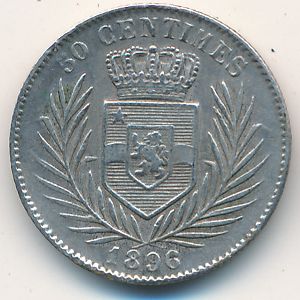 Congo free state, 50 centimes, 1887–1896