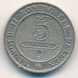 Belgium, 5 centimes, 1894–1900