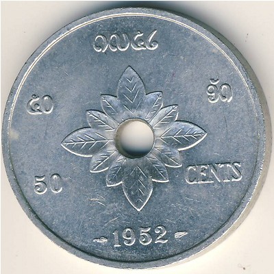 Laos, 50 cents, 1952
