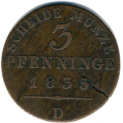 Prussia, 3 pfenning, 1821–1840