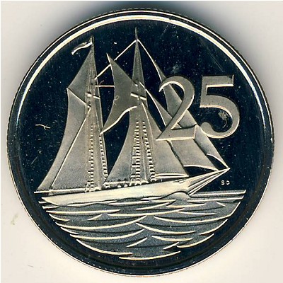 Cayman Islands, 25 cents, 1972–1986