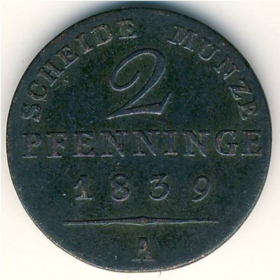 Prussia, 2 pfenning, 1821–1840