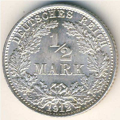 Germany, 1/2 mark, 1905–1919