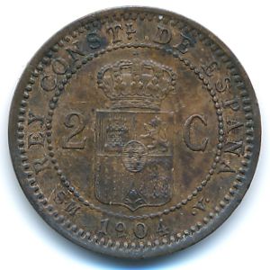 Spain, 2 centimos, 1904–1905