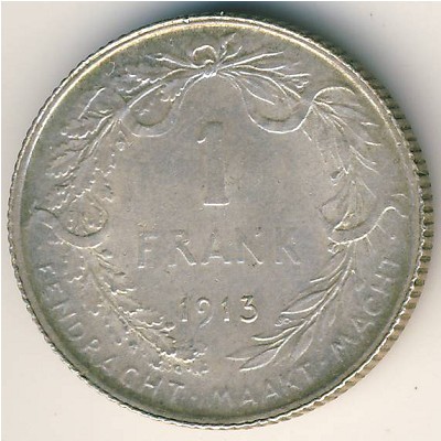 Belgium, 1 franc, 1910–1918