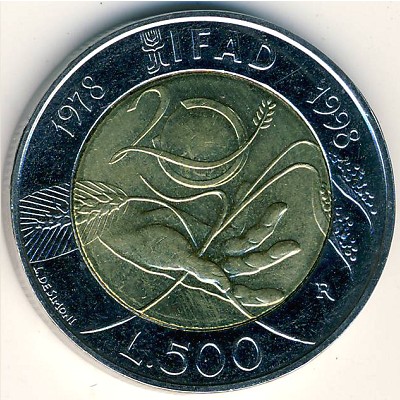 Италия, 500 лир (1998 г.)